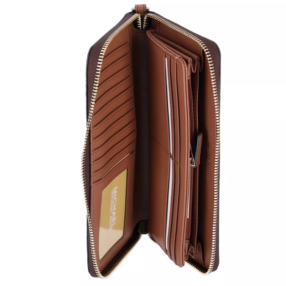 Michael Kors Jet Set Large Continental Wristlet Wallet Center Stripe MK Brown - Picture 3 of 3